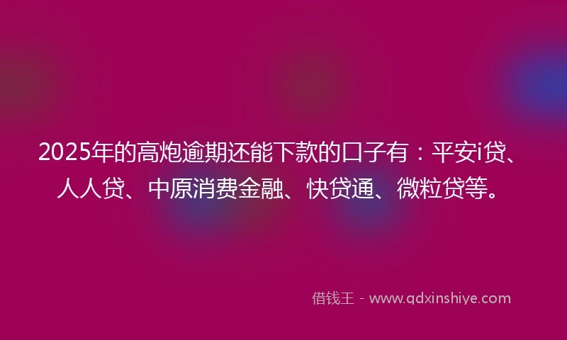 2025年的高炮逾期还能下款的口子有：平安i贷、人人贷、中原消费金融、快贷通、微粒贷等。