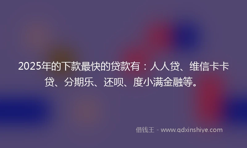2025年的下款最快的贷款有：人人贷、维信卡卡贷、分期乐、还呗、度小满金融等。