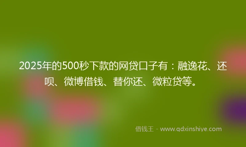 2025年的500秒下款的网贷口子有：融逸花、还呗、微博借钱、替你还、微粒贷等。