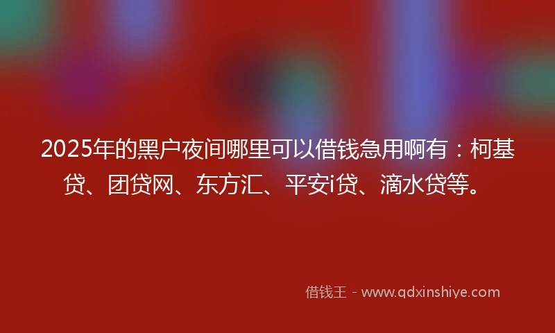 2025年的黑户夜间哪里可以借钱急用啊有：柯基贷、团贷网、东方汇、平安i贷、滴水贷等。