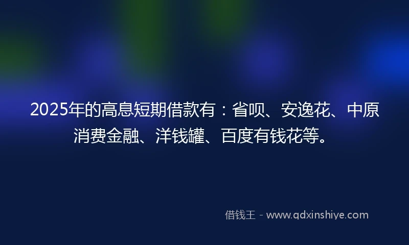 2025年的高息短期借款有：省呗、安逸花、中原消费金融、洋钱罐、百度有钱花等。