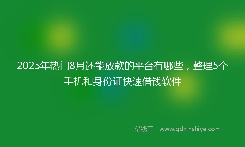 2025年热门8月还能放款的平台有哪些,整理5个手机和身份证快速借钱软件