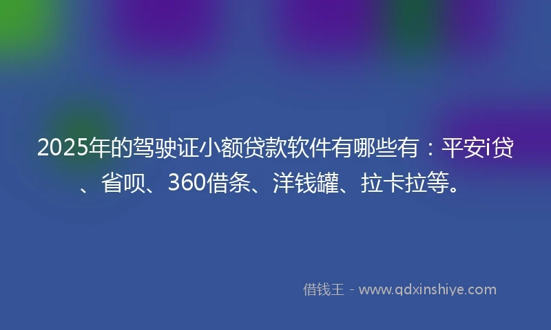 2025年的驾驶证小额贷款软件有哪些有：平安i贷、省呗、360借条、洋钱罐、拉卡拉等。