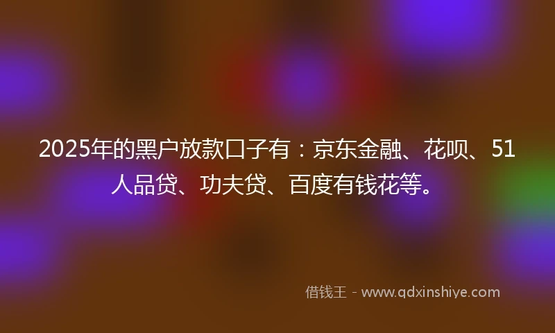 2025年的黑户放款口子有：京东金融、花呗、51人品贷、功夫贷、百度有钱花等。