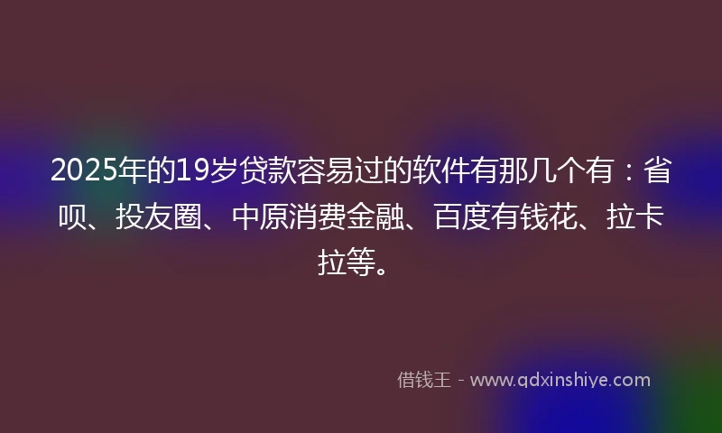 2025年的19岁贷款容易过的软件有那几个有：省呗、投友圈、中原消费金融、百度有钱花、拉卡拉等。