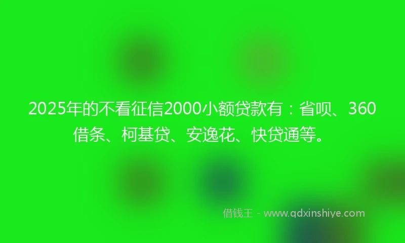 2025年的不看征信2000小额贷款有：省呗、360借条、柯基贷、安逸花、快贷通等。