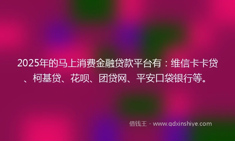 2025年的马上消费金融贷款平台有：维信卡卡贷、柯基贷、花呗、团贷网、平安口袋银行等。