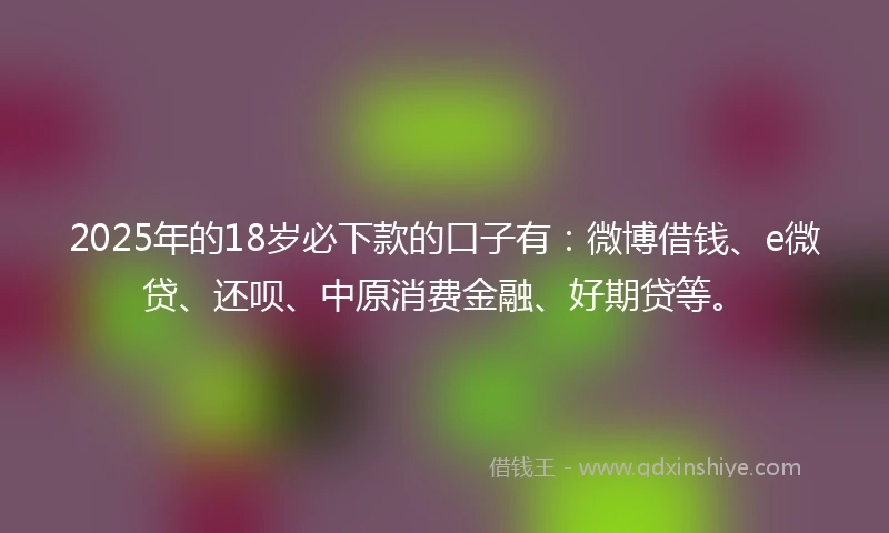 2025年的18岁必下款的口子有：微博借钱、e微贷、还呗、中原消费金融、好期贷等。
