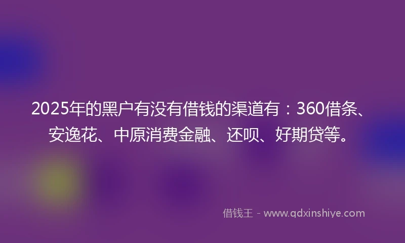 2025年的黑户有没有借钱的渠道有：360借条、安逸花、中原消费金融、还呗、好期贷等。