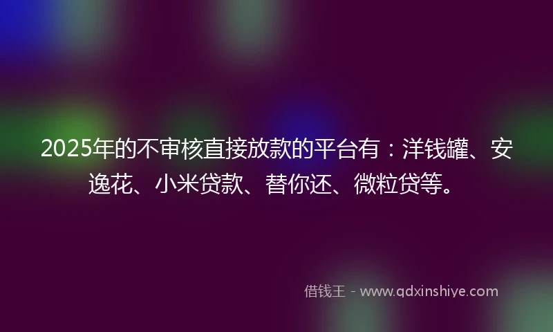 2025年的不审核直接放款的平台有:洋钱罐、安逸花、小米贷款、替你还、微粒贷等。