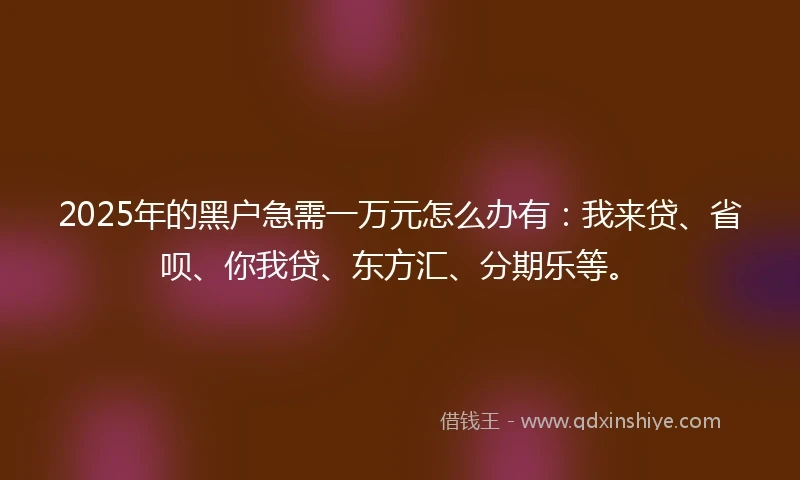 2025年的黑户急需一万元怎么办有:我来贷、省呗、你我贷、东方汇、分期乐等。