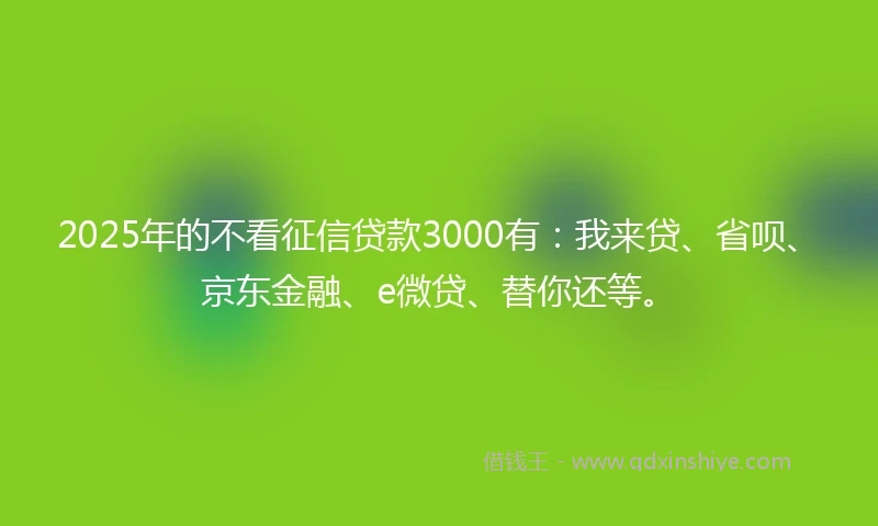 2025年的不看征信贷款3000有：我来贷、省呗、京东金融、e微贷、替你还等。