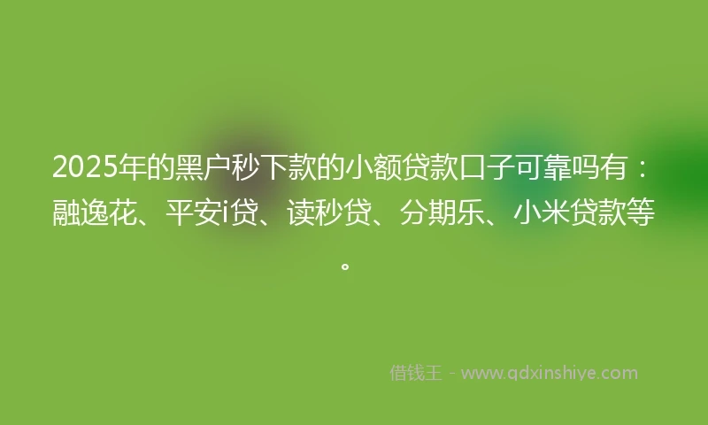 2025年的黑户秒下款的小额贷款口子可靠吗有：融逸花、平安i贷、读秒贷、分期乐、小米贷款等。