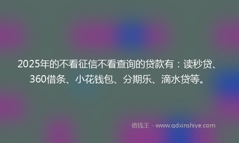 2025年的不看征信不看查询的贷款有：读秒贷、360借条、小花钱包、分期乐、滴水贷等。