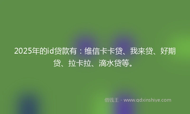 2025年的id贷款有:维信卡卡贷、我来贷、好期贷、拉卡拉、滴水贷等。