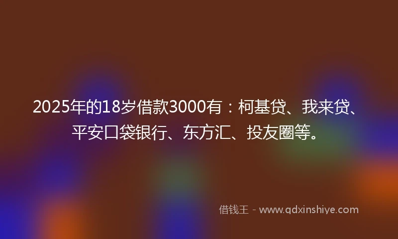 2025年的18岁借款3000有：柯基贷、我来贷、平安口袋银行、东方汇、投友圈等。