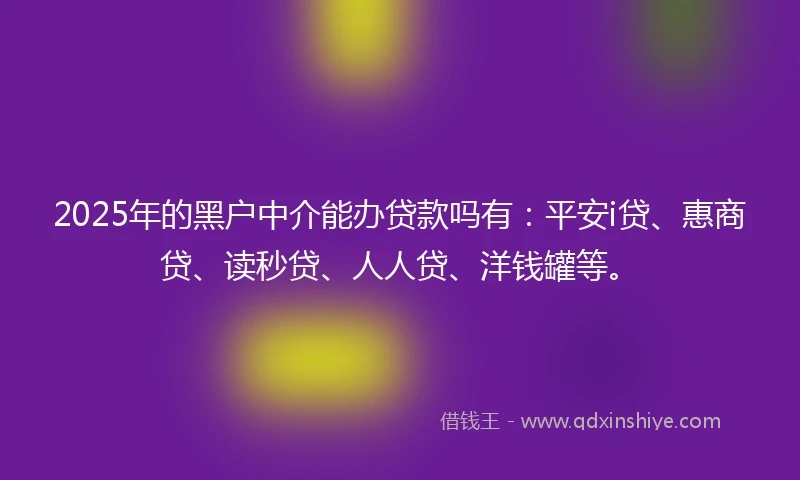 2025年的黑户中介能办贷款吗有：平安i贷、惠商贷、读秒贷、人人贷、洋钱罐等。