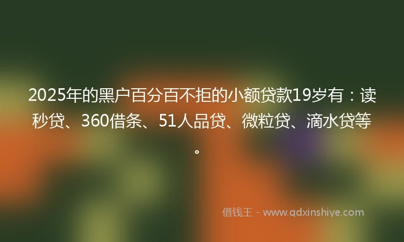 2025年的黑户百分百不拒的小额贷款19岁有：读秒贷、360借条、51人品贷、微粒贷、滴水贷等。