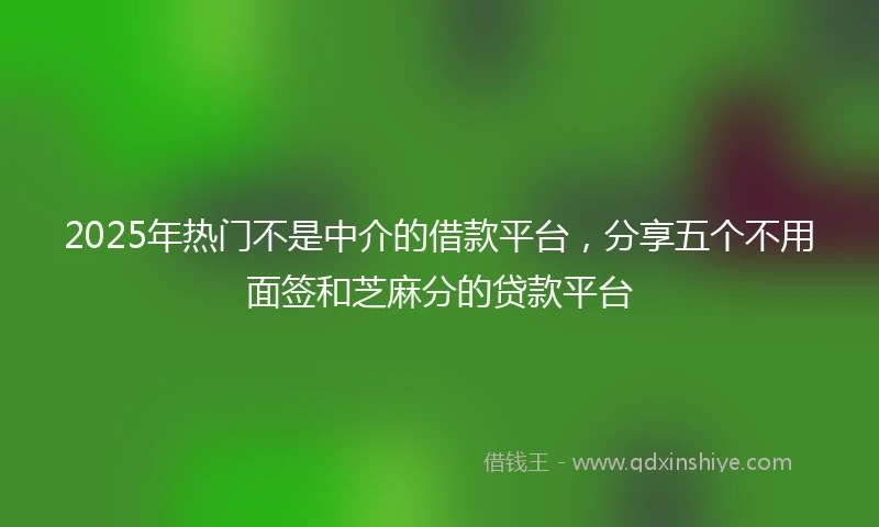2025年热门不是中介的借款平台，分享五个不用面签和芝麻分的贷款平台