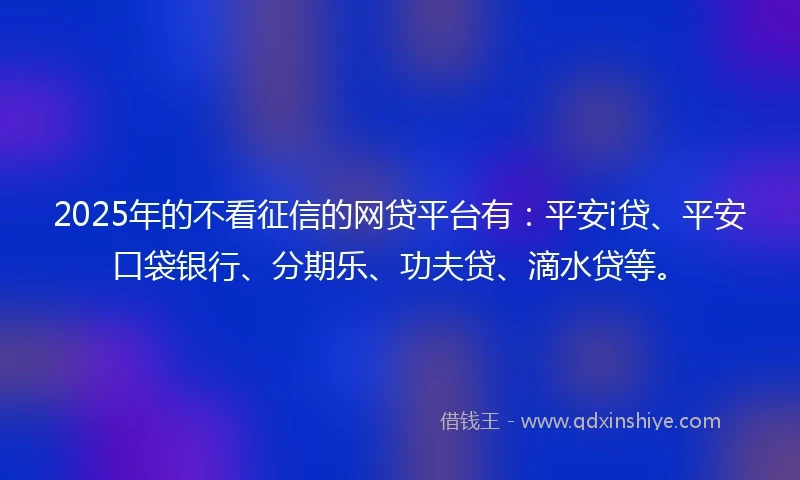2025年的不看征信的网贷平台有：平安i贷、平安口袋银行、分期乐、功夫贷、滴水贷等。