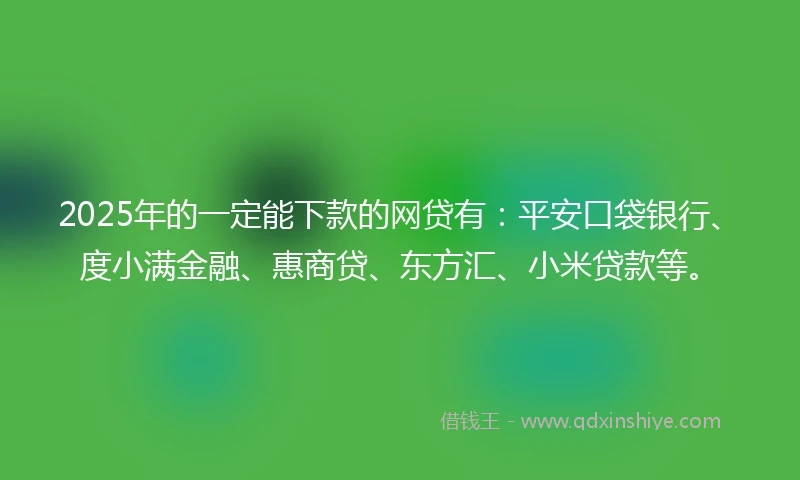 2025年的一定能下款的网贷有：平安口袋银行、度小满金融、惠商贷、东方汇、小米贷款等。