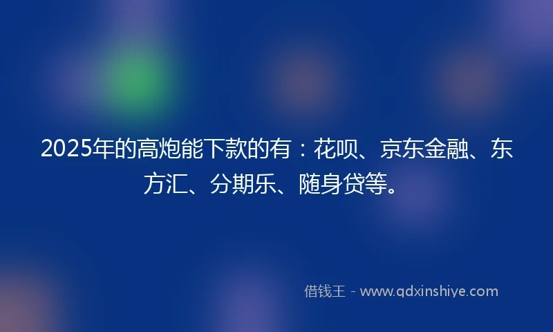 2025年的高炮能下款的有：花呗、京东金融、东方汇、分期乐、随身贷等。
