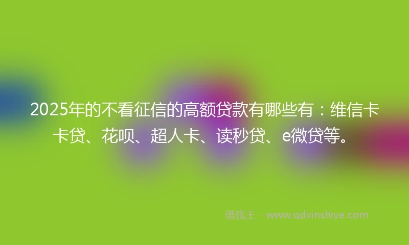2025年的不看征信的高额贷款有哪些有：维信卡卡贷、花呗、超人卡、读秒贷、e微贷等。