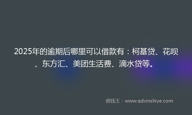 2025年的逾期后哪里可以借款有：柯基贷、花呗、东方汇、美团生活费、滴水贷等。