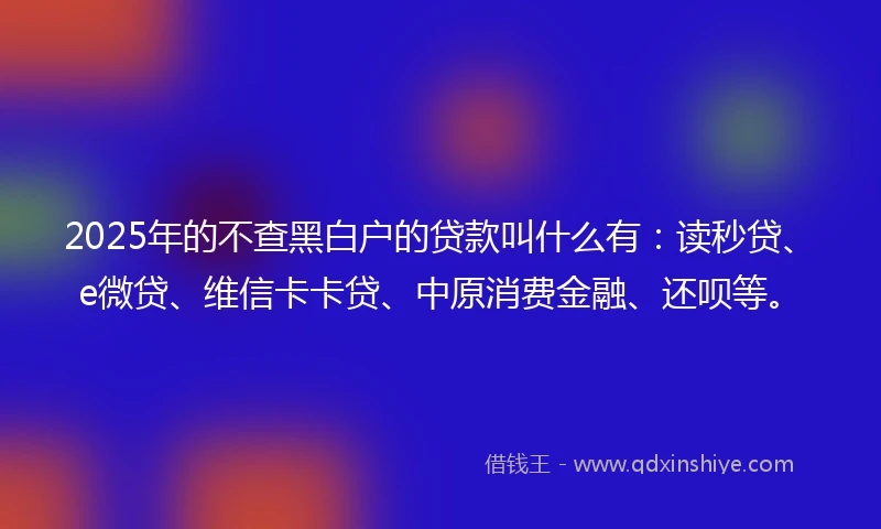 2025年的不查黑白户的贷款叫什么有：读秒贷、e微贷、维信卡卡贷、中原消费金融、还呗等。