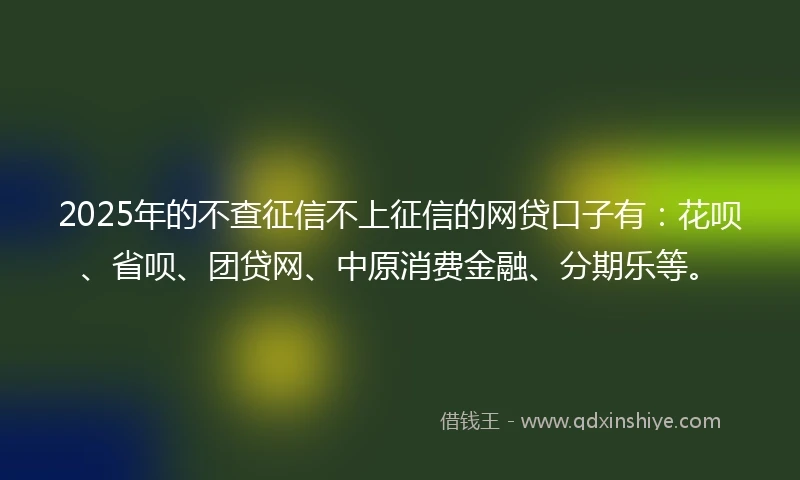 2025年的不查征信不上征信的网贷口子有：花呗、省呗、团贷网、中原消费金融、分期乐等。