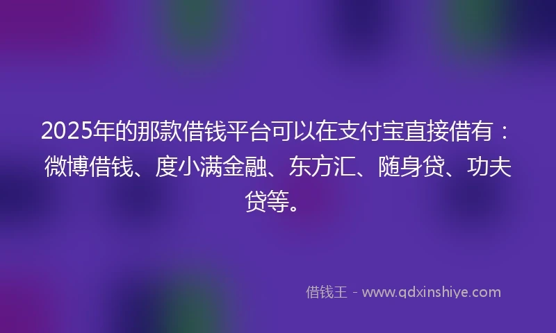 2025年的那款借钱平台可以在支付宝直接借有：微博借钱、度小满金融、东方汇、随身贷、功夫贷等。