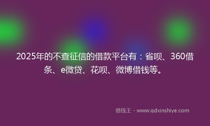 2025年的不查征信的借款平台有：省呗、360借条、e微贷、花呗、微博借钱等。