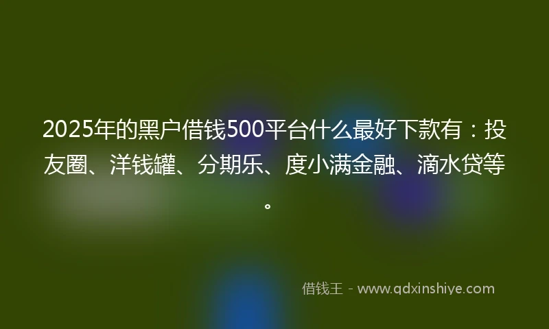 2025年的黑户借钱500平台什么最好下款有：投友圈、洋钱罐、分期乐、度小满金融、滴水贷等。