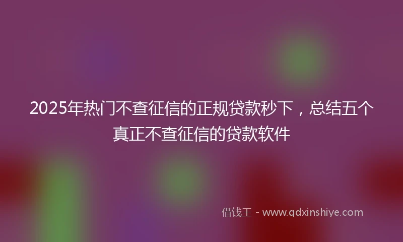 2025年热门不查征信的正规贷款秒下,总结五个真正不查征信的贷款软件