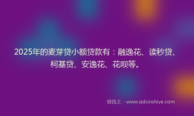 2025年的麦芽贷小额贷款有：融逸花、读秒贷、柯基贷、安逸花、花呗等。