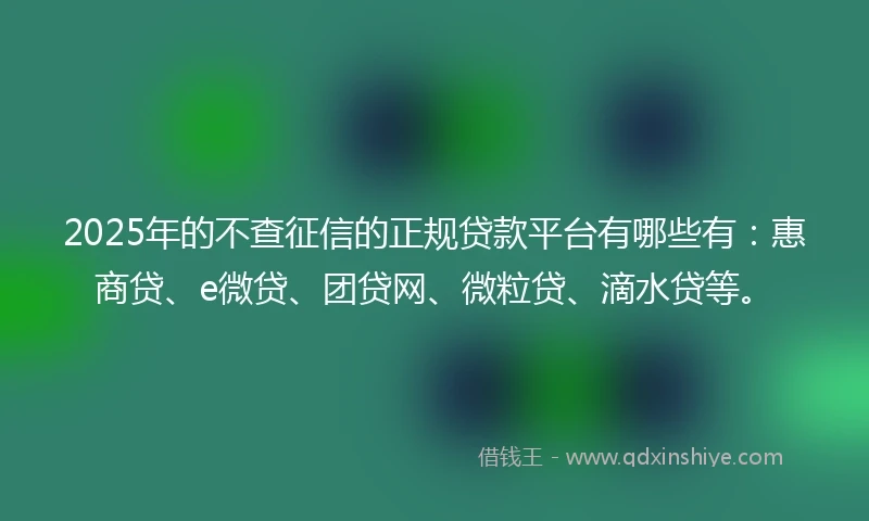 2025年的不查征信的正规贷款平台有哪些有：惠商贷、e微贷、团贷网、微粒贷、滴水贷等。
