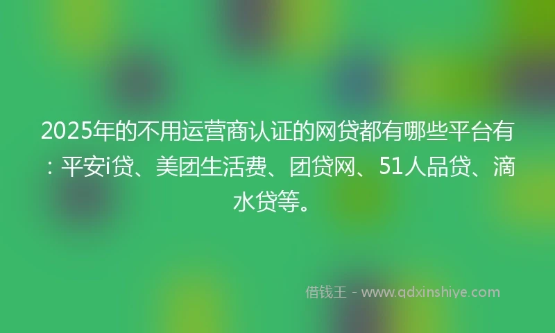 2025年的不用运营商认证的网贷都有哪些平台有：平安i贷、美团生活费、团贷网、51人品贷、滴水贷等。