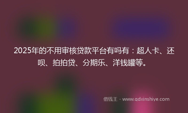 2025年的不用审核贷款平台有吗有：超人卡、还呗、拍拍贷、分期乐、洋钱罐等。