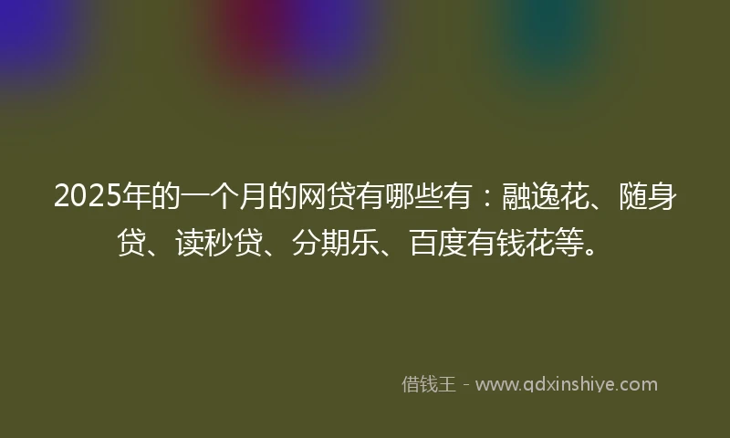 2025年的一个月的网贷有哪些有：融逸花、随身贷、读秒贷、分期乐、百度有钱花等。