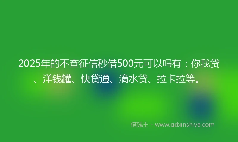 2025年的不查征信秒借500元可以吗有：你我贷、洋钱罐、快贷通、滴水贷、拉卡拉等。