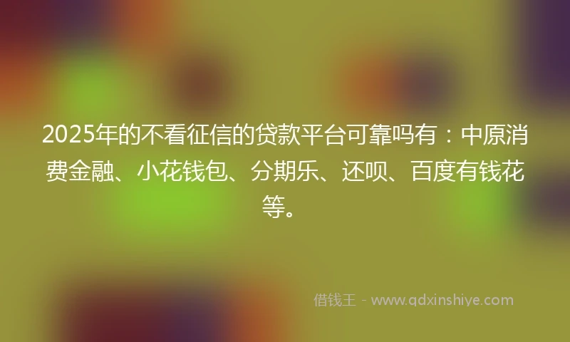 2025年的不看征信的贷款平台可靠吗有:中原消费金融、小花钱包、分期乐、还呗、百度有钱花等。