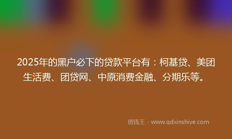 2025年的黑户必下的贷款平台有：柯基贷、美团生活费、团贷网、中原消费金融、分期乐等。