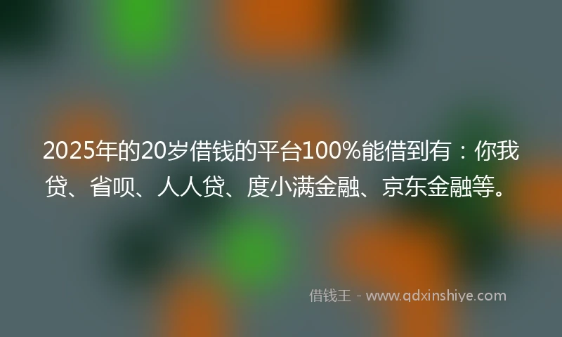 2025年的20岁借钱的平台100%能借到有：你我贷、省呗、人人贷、度小满金融、京东金融等。