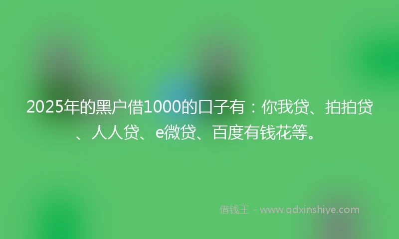2025年的黑户借1000的口子有：你我贷、拍拍贷、人人贷、e微贷、百度有钱花等。