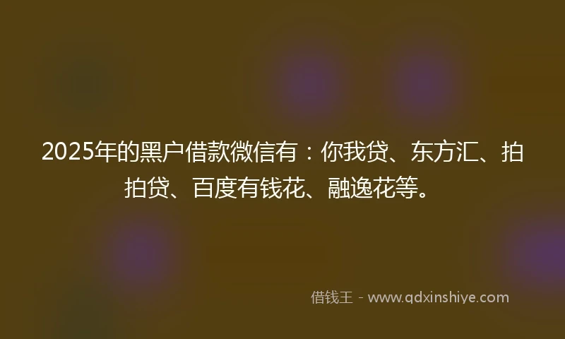 2025年的黑户借款微信有：你我贷、东方汇、拍拍贷、百度有钱花、融逸花等。