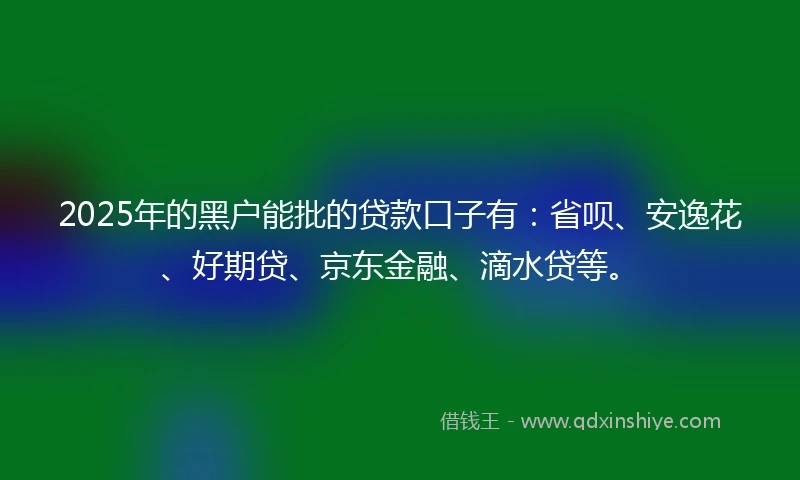 2025年的黑户能批的贷款口子有：省呗、安逸花、好期贷、京东金融、滴水贷等。