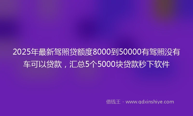 2025年最新驾照贷额度8000到50000有驾照没有车可以贷款，汇总5个5000块贷款秒下软件