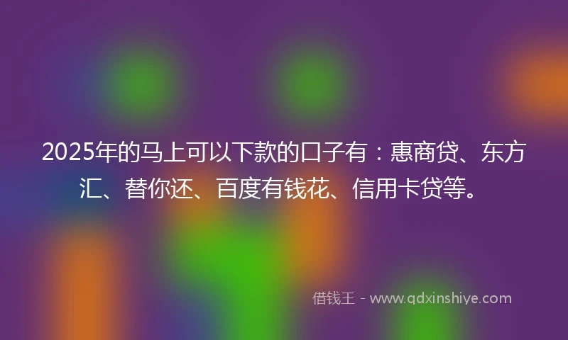 2025年的马上可以下款的口子有：惠商贷、东方汇、替你还、百度有钱花、信用卡贷等。