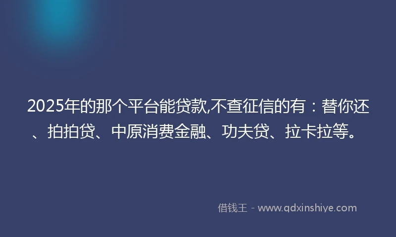 2025年的那个平台能贷款,不查征信的有：替你还、拍拍贷、中原消费金融、功夫贷、拉卡拉等。