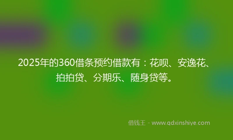 2025年的360借条预约借款有：花呗、安逸花、拍拍贷、分期乐、随身贷等。